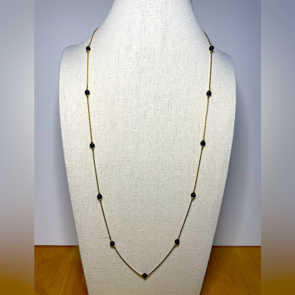 Monet Satellite Chain Necklace with Black Glass Beads